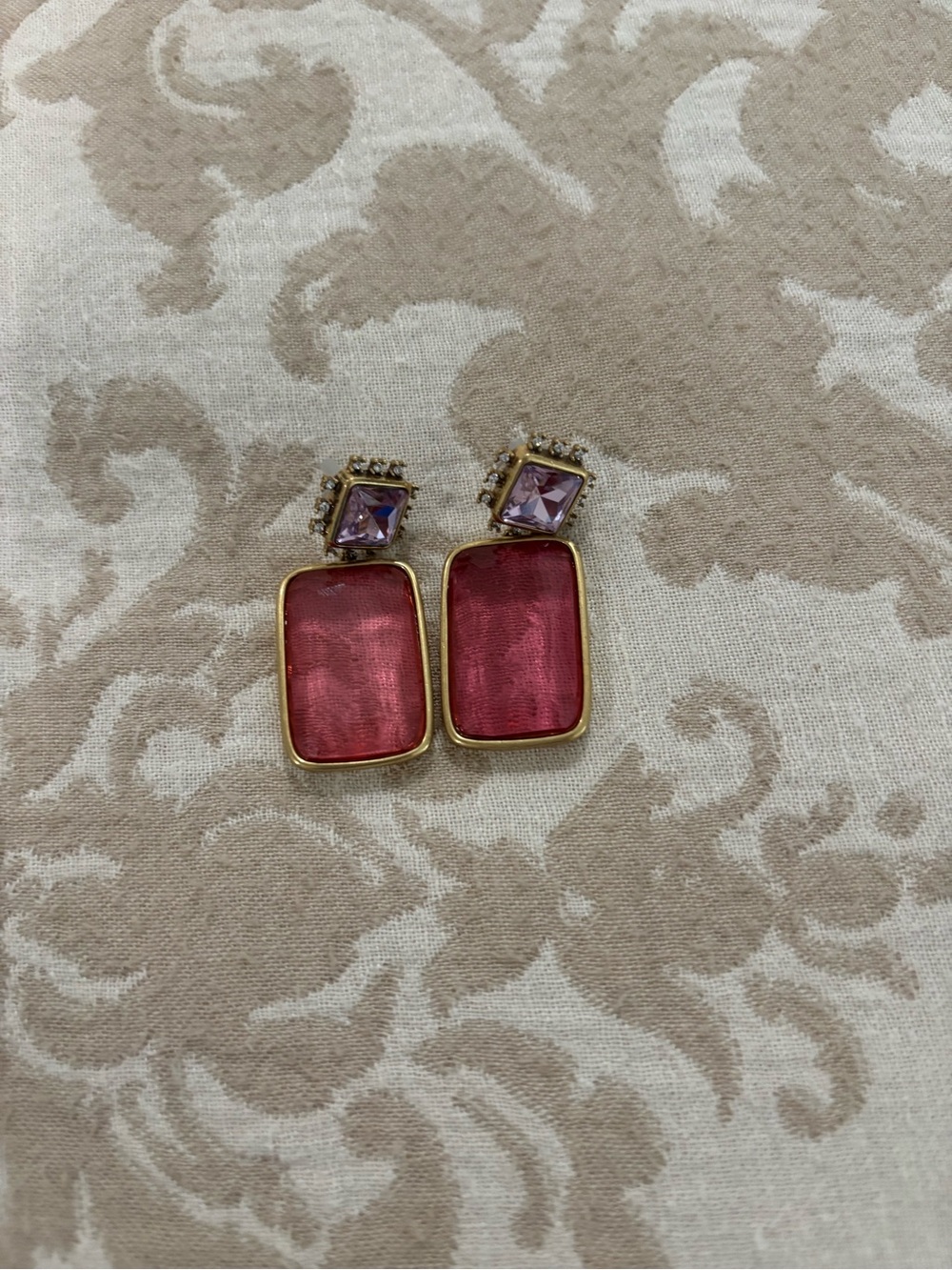 J. Crew Gold-Trim Raspberry Drop Earrings with Lilac Stone